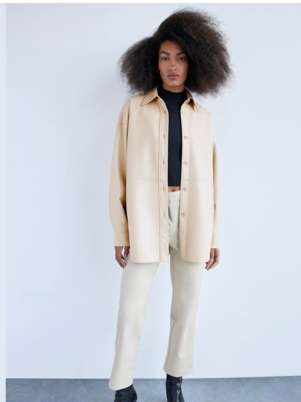 Aritzia Cream Vegan Leather Shacket